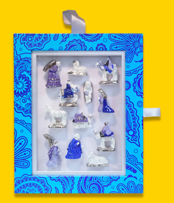 Coffret Cachemire Bleu avec série de fèves Nativité Aurorale Prime Épiphanie 2023