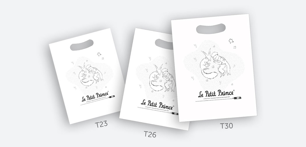 Sacs à galette Le Petit Prince qui accompagnent la série de fèves fabriquée en France par Prime pour l'Épiphanie 2024